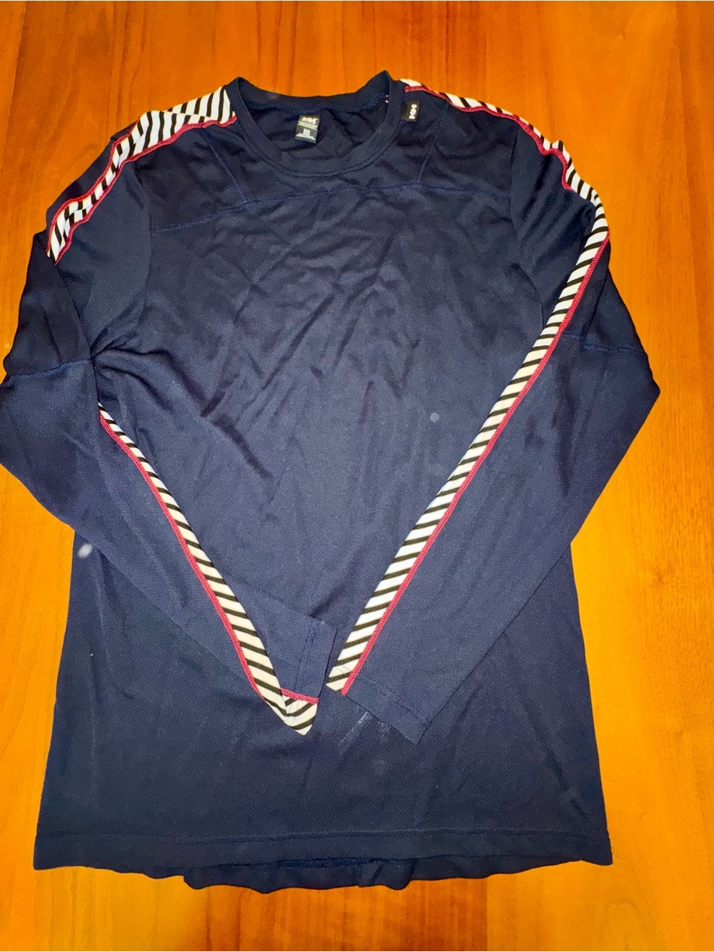 Helly Hansen Navy Long Sleeve Base Layer with Red & White Stripe, size M
